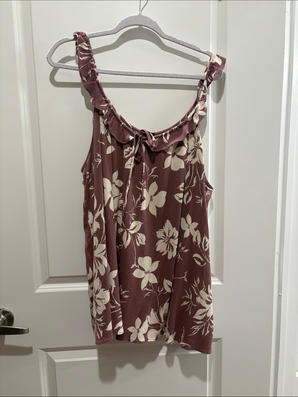 torrid Mauve Floral Ruffle-Trim Tank Top
